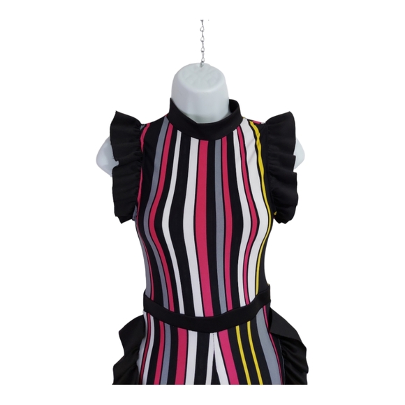Monaco Womens Small Sleeveless Stripes Neck Ruffle High Waist Bodyocn Jumpsuits - Picture 6 of 15